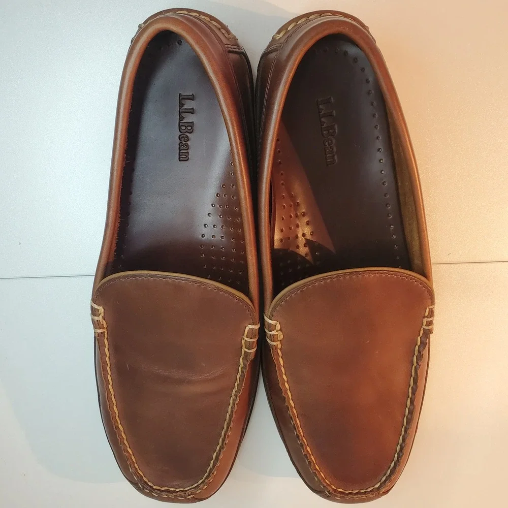 LL Bean Mens Handsewn Moccasins Brown Leather Loafers Slip On Shoes 11 D 299805
